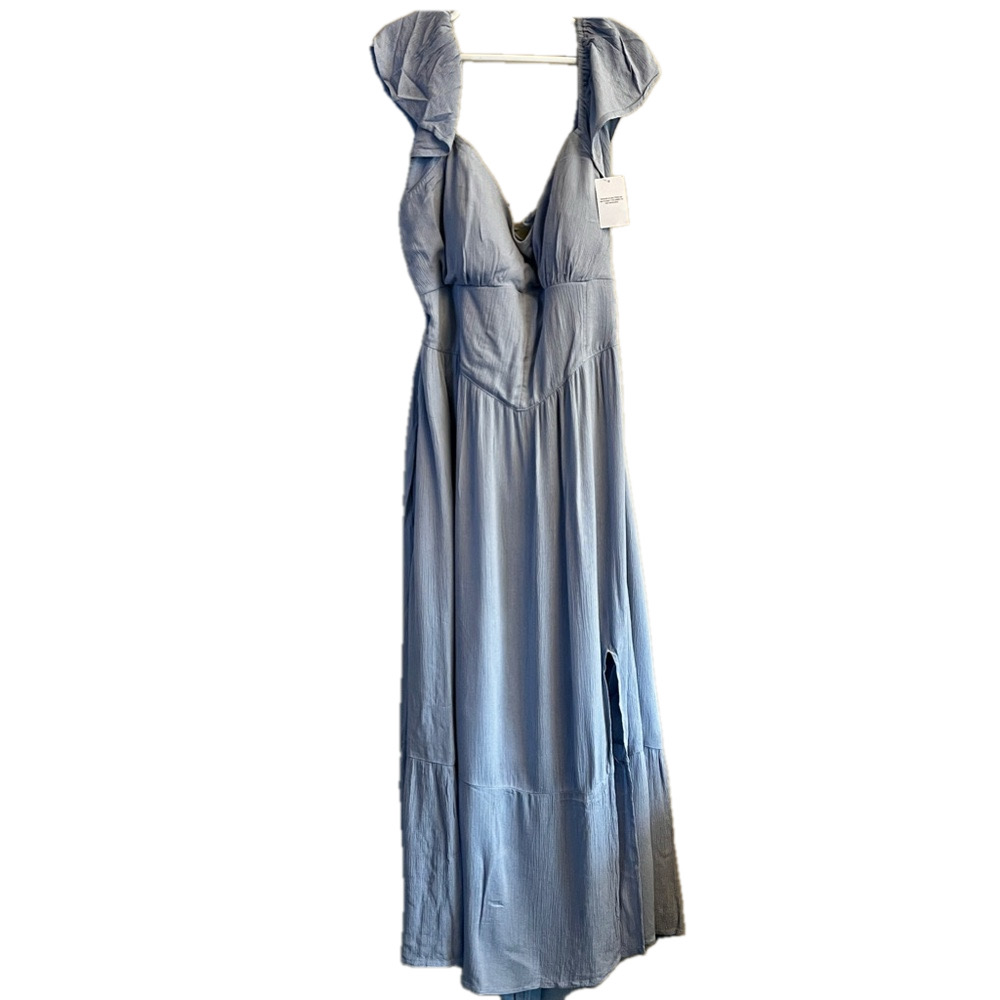SOLD NWT❗️HOLLISTER Co Ladies Size LARGE Light Blue Ruffled Maxi Dress - Picture 3 of 8